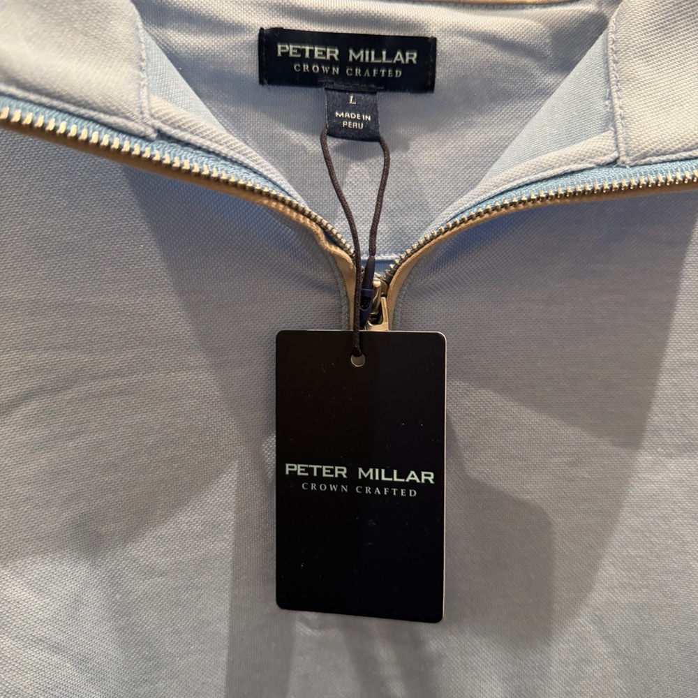 Peter Millar Albatross Cotton-Blend Piqué Quarter-Zip blue topaz MF25XK63 NWT - Picture 3 of 4